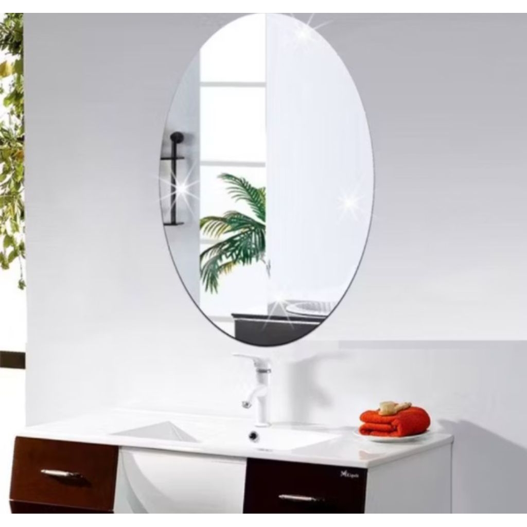 Stiker Cermin Oval 3D Cermin Dinding Oval Bahan PVC Akrilik Cermin Oval Tempel Jumbo