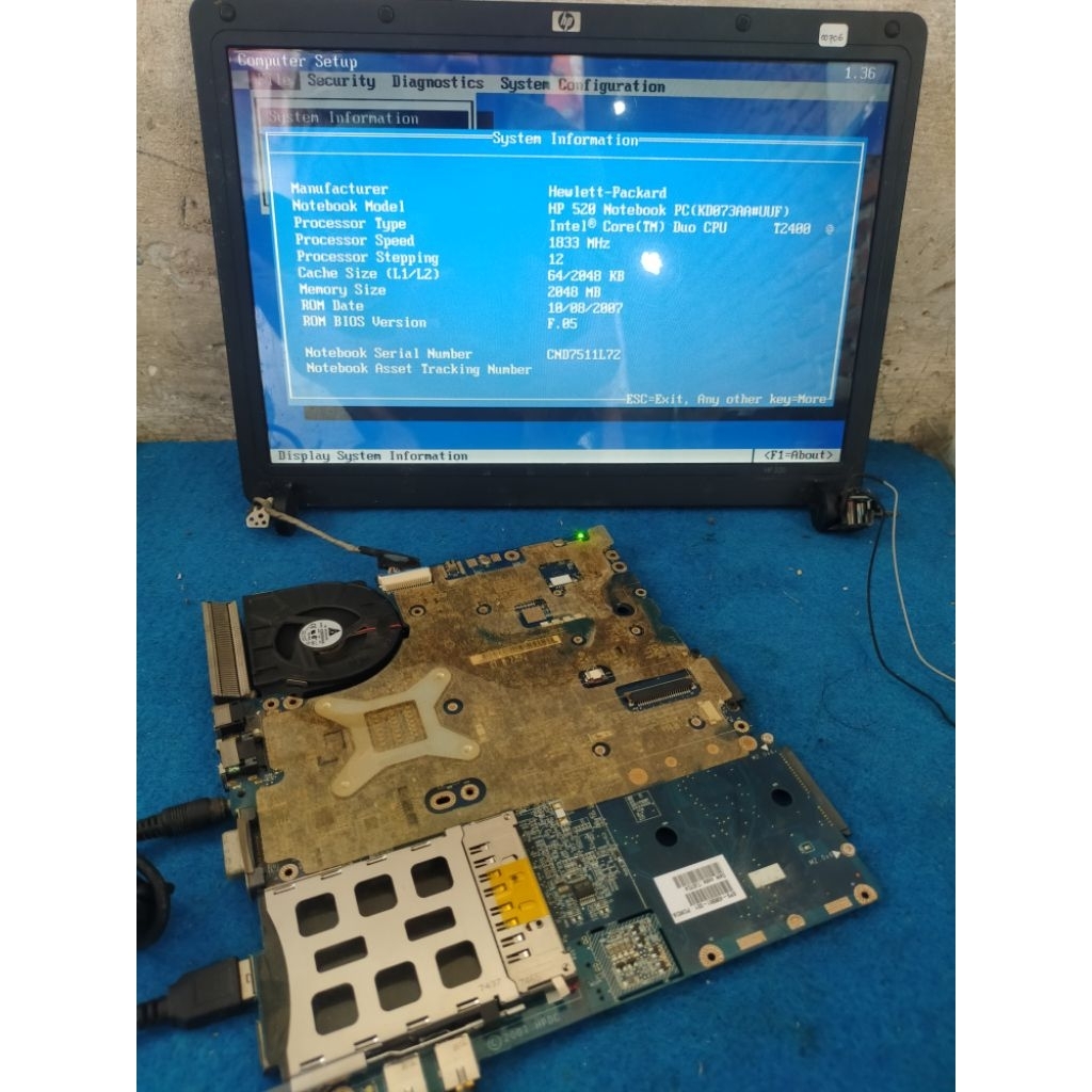 motherboard mainboard laptop hp 520 core 2 duo normal tested