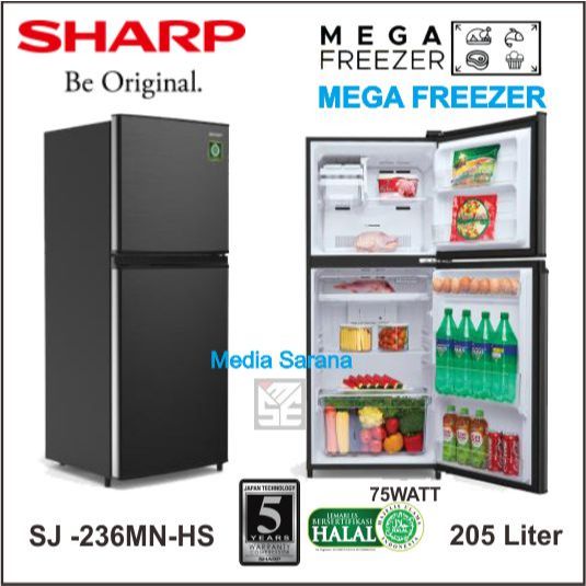 Lemari es Kulkas 2 Pintu Sharp SJ - 195MN -HS & SJ-236MN HS 205L No Frost Bogor
