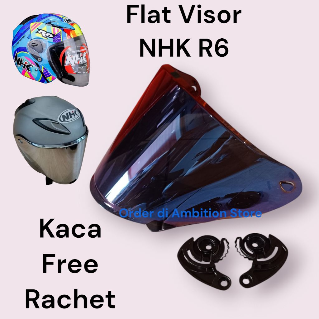 Flat Visor Helmet NHK R6 | Kaca helm NHK R6 Bening Hitam Iridium Silver Gold Blue