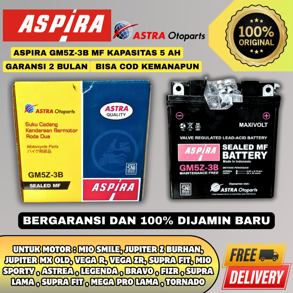 AKI ACCU MOTOR JUPITER Z BURHAN , SUPRA LAMA , ASTREA , GRAND ASTREA , SHOGUN 110 , SMASH TITAN RC10