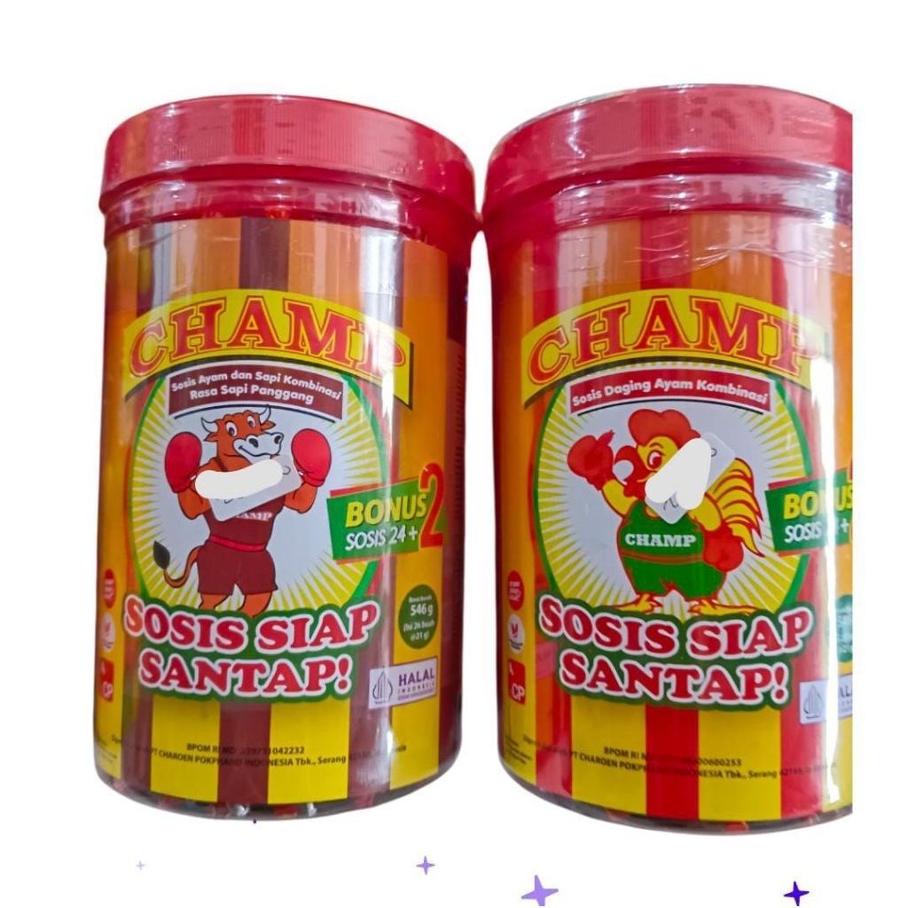 

CHAMP sosis siap santap isi 24+2pcs 546gr kemasan toplesRasa- Daging ayam kombinasi - Ayam sapi panggang kombinasi