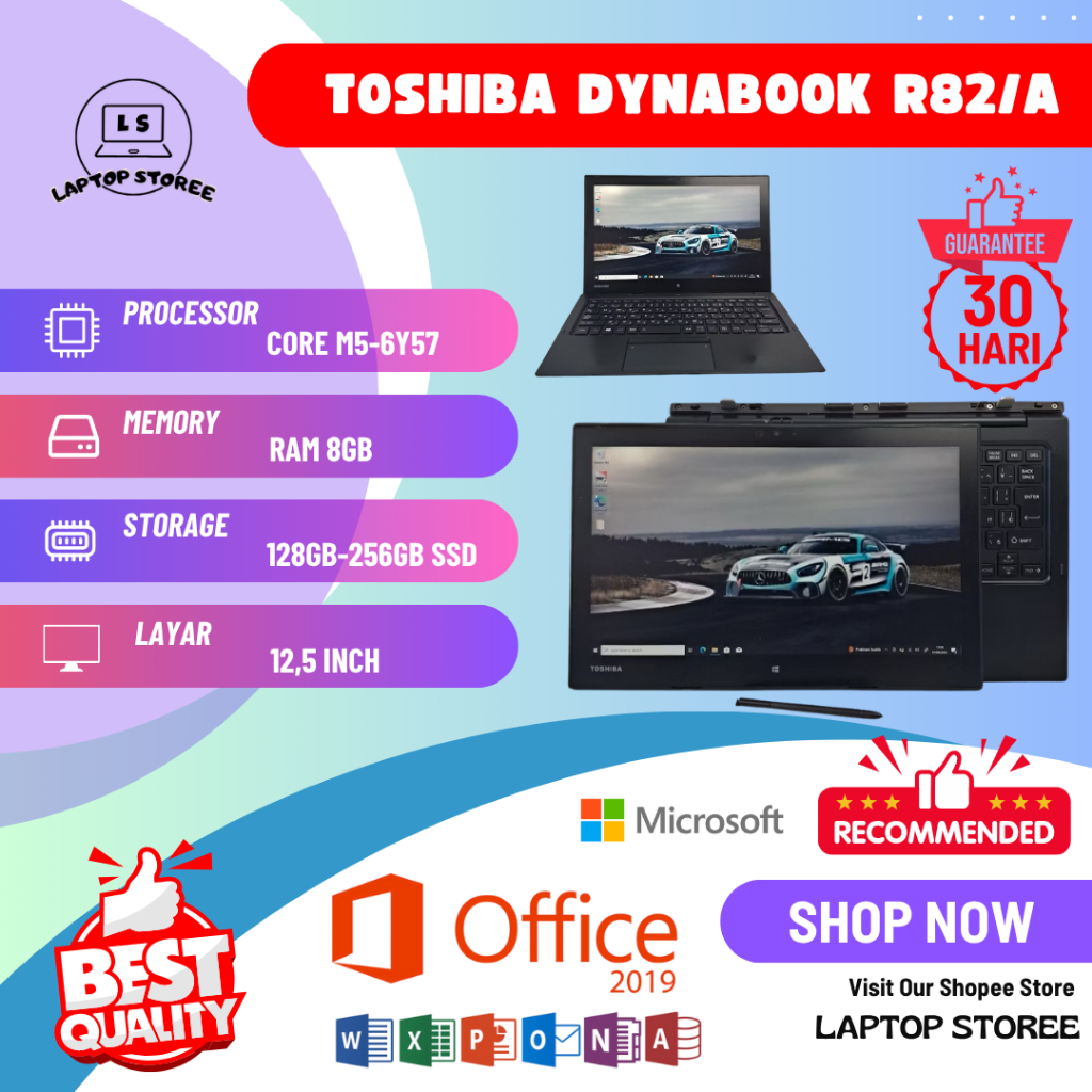 LAPTOP TOSHIBA DYNABOOK R82/A TOUCH SCREEN TABLET 2 IN 1 CORE M5-6Y57 RAM 8GB SSD 256GB