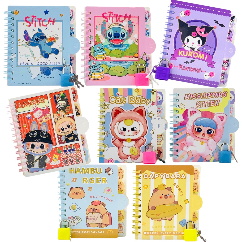 

(A7) NOTEBOOK SPIRAL + GEMBOK XQ-62702/3/6/7/8 MIX CAPYBARA STITCH LABUBU / BUKU TULIS CATATAN