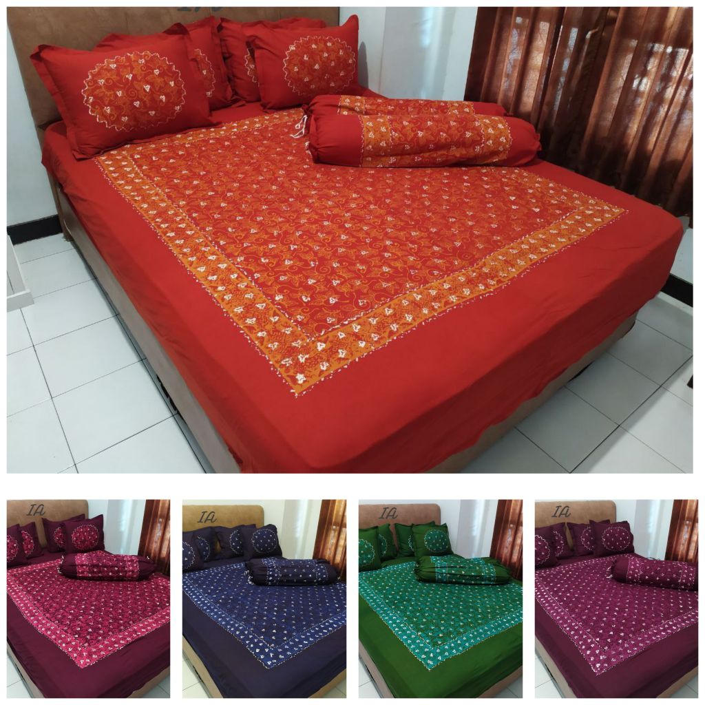 Sprei Katun Halus 160x200 Motif Batik Cap 4 Bantal 2 Guling Asli Pekalongan