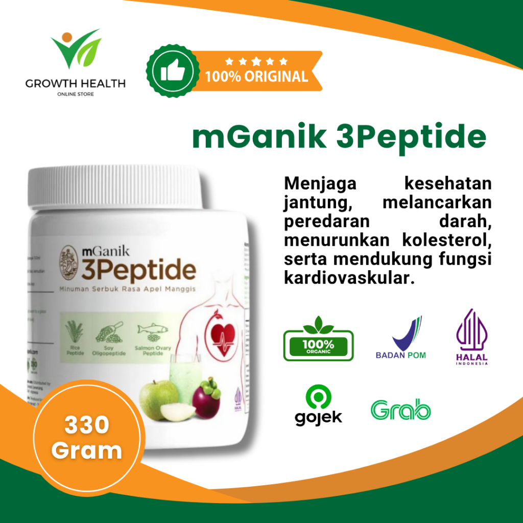

mGanik 3Peptide 330gr Suplemen Jantung Kardiovaskular - Alami / Herbal Rasa Apel Manggis