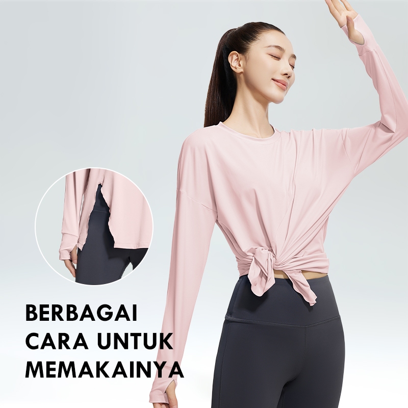 Baju Olahraga Wanita Senam Yoga Fitness Badminton Kaos Cewek Lengan Panjang Muslimah Dry Fit Volly S