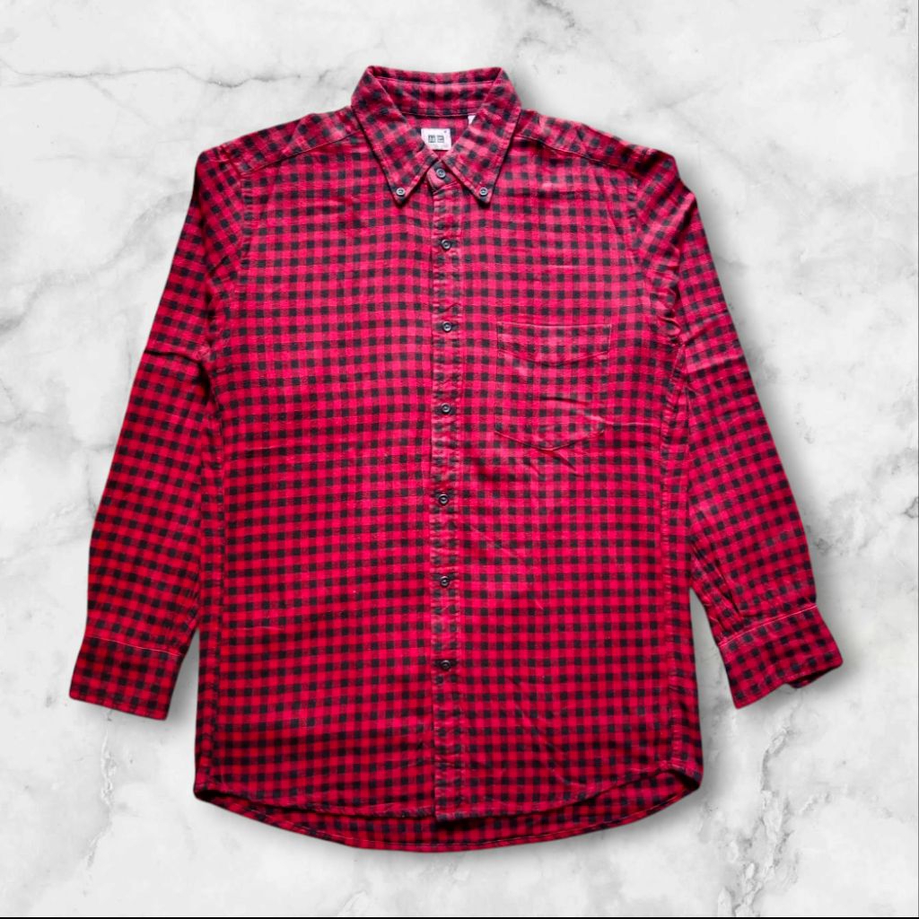 Kemeja Flanel Uniq|o Original - Kemeja Second Branded - Kemeja Pria Casual Lengan Panjang Motif Kota