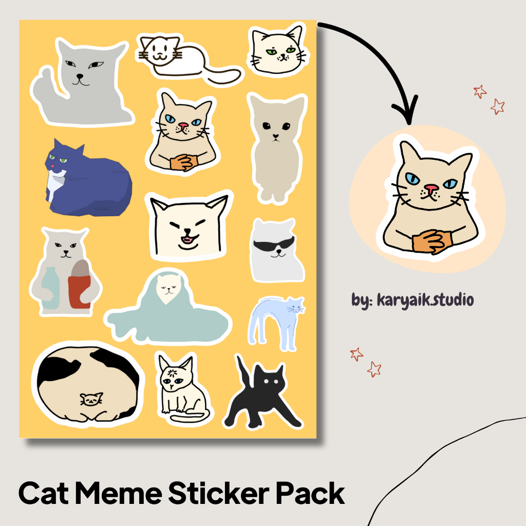 

Cat Meme Sticker Pack - Vinyl Aesthetic A6 | Stiker Planner, Laptop, Jurnal