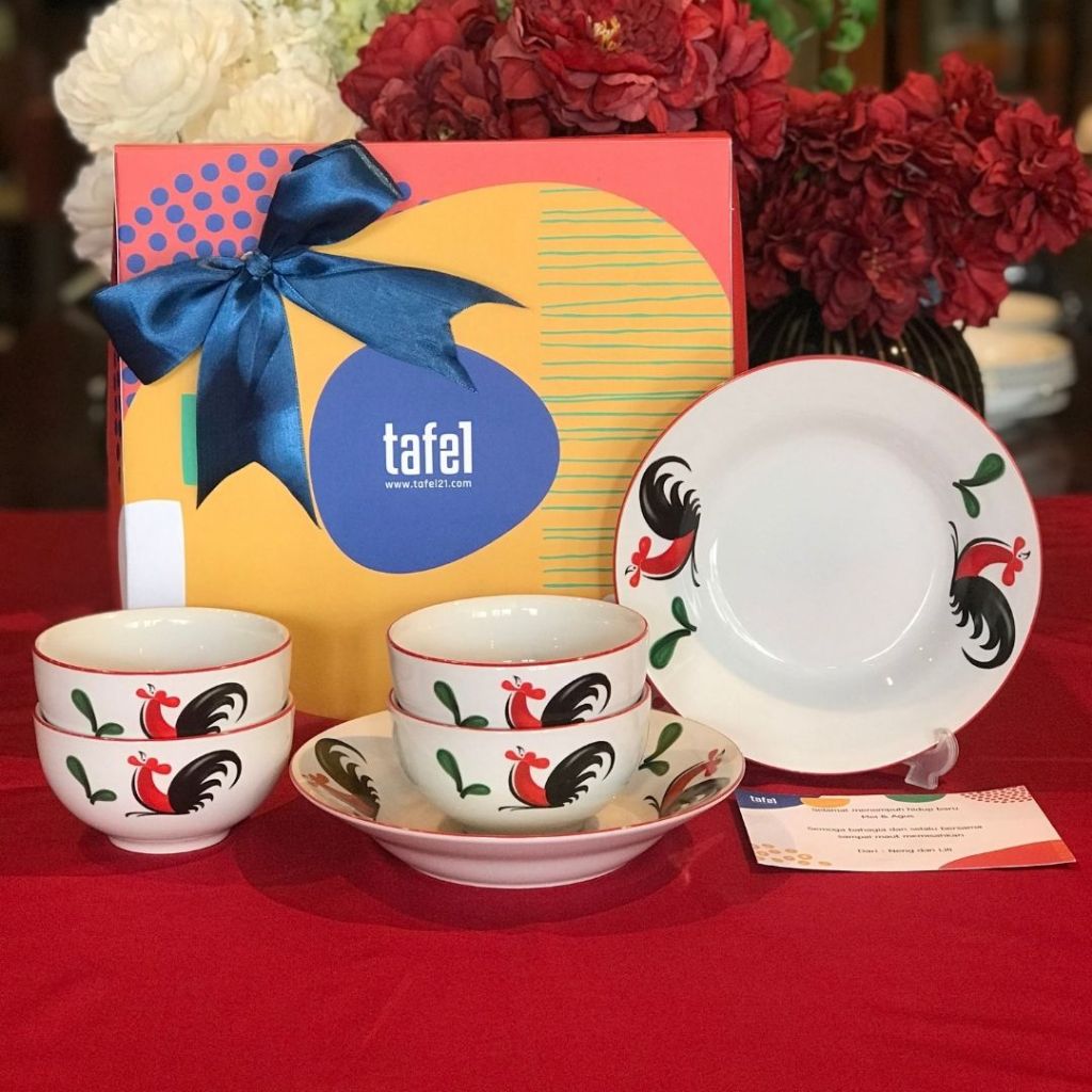 KOPIN Hampers Piring Mangkok Keramik Ayam Jago  isi 6