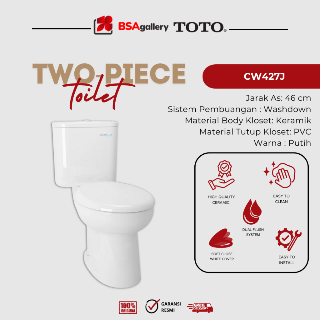 KLOSET DUDUK TOTO CW 427 J / SW427JP DUAL FLUSH ORI KLOSET TOTO CW427J