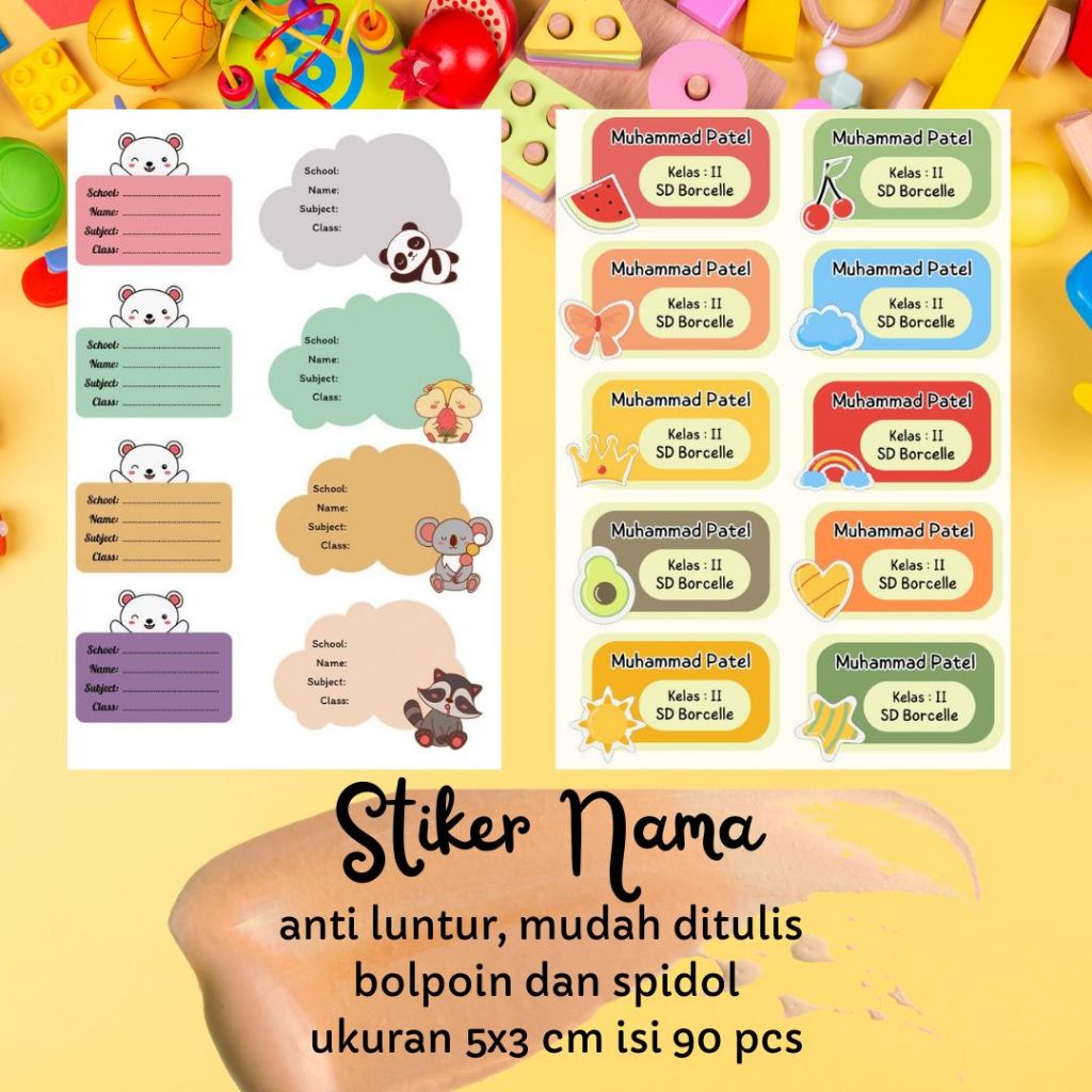 

90PCS - STIKER NAMA BUKU PELAJARAN GAMBAR UNIK