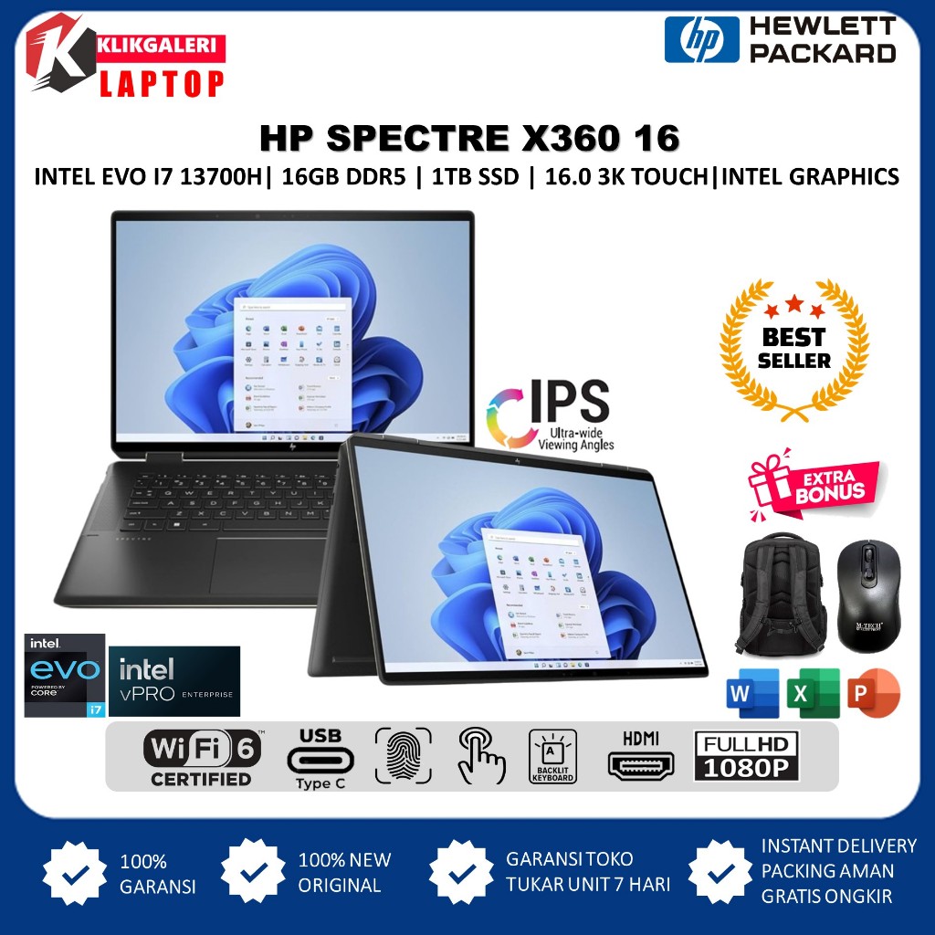Laptop HP Spectre X360 16 Intel Evo i7 13700H 16GB 1TB SSD 16.0 3K IPS TOUCH BL FP WIN11HOME