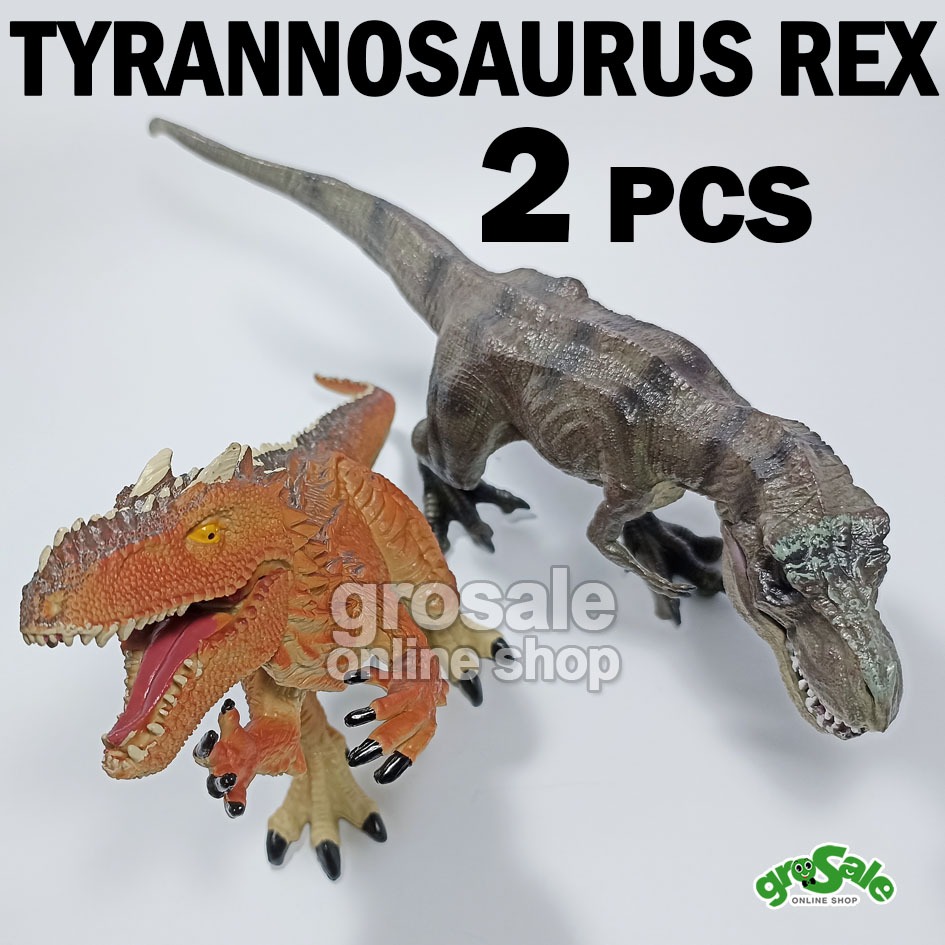 2 pcs Tyrannosaurus Rex Dinosaurs Figure Set Miniatur Dinosaurus Tirex Animal Toys Hewan Raksasa Kar