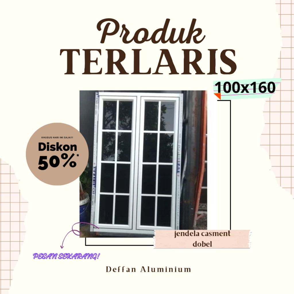 kusen jendela aluminium ornamen 2 daun 100x160