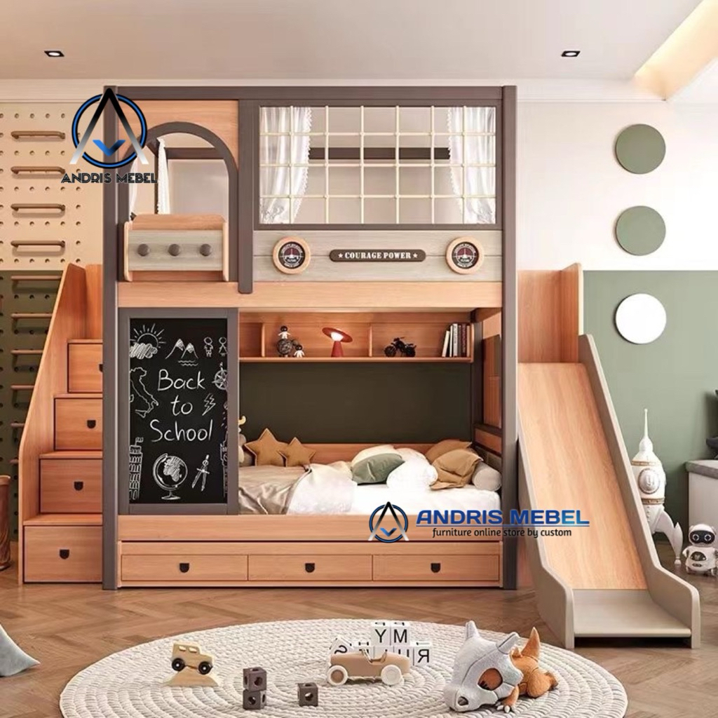 Tempat tidur tingkat perosotan kayu, Ranjang anak tingkat susun, Kasur tingkat kayu murah