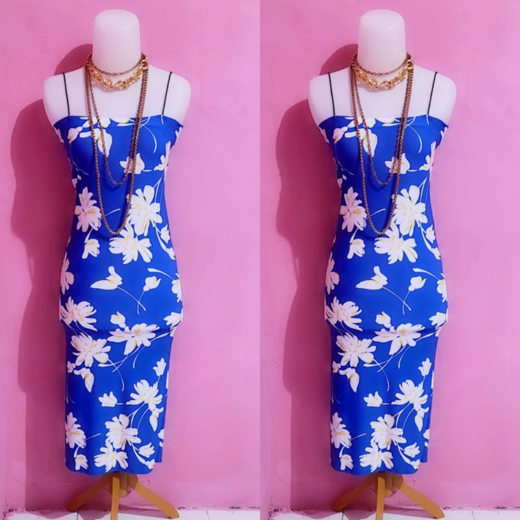 dress ocean flower blue ld 90 - 100 bahan jersey spandek import pj 98 melar