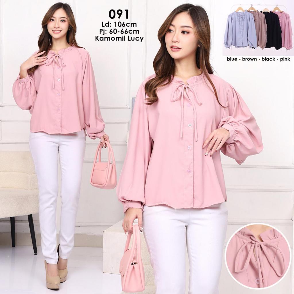 Atasan wanita lengan panjang tangan model balon/Blouse kamomil lucy