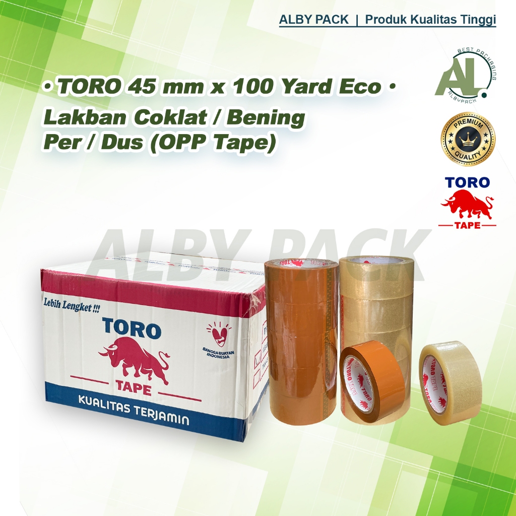 

Lakban bening 100 yard Real Full TORO TAPE 1 Dus Isi 72 pcs