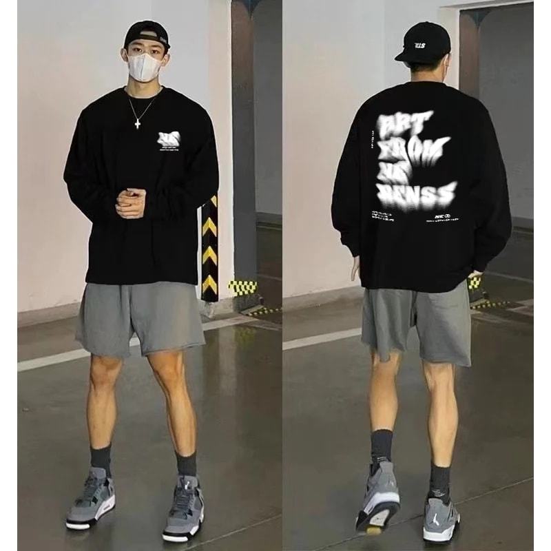 Kaos hitam pria XXL | kaos lengan panjang | kaos pria edisi asli motif gaya Korea 100% | kaos longga