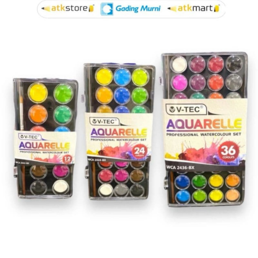 

V-Tec Watercolour aquarelle set 12,24,36 Warna