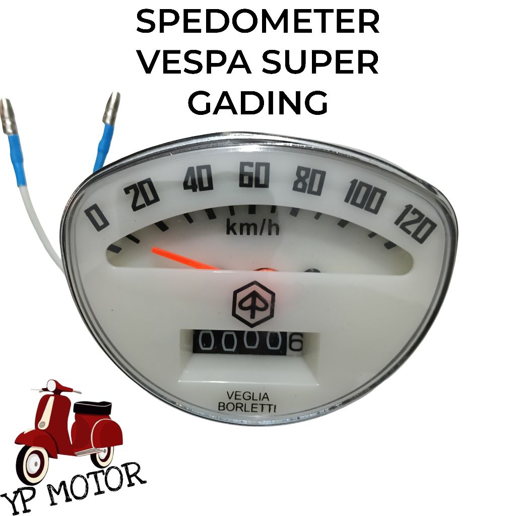 Speedometer Analog Putih Model Veglia untuk Vespa Super Gading, Komponen Pengukur Kecepatan Motor Kl