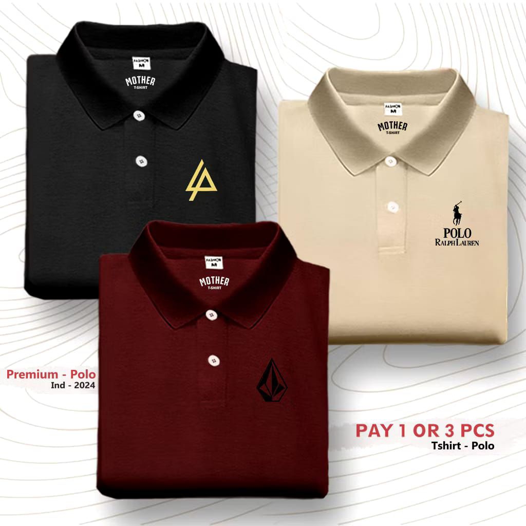 Paket 1 Get 3 pcs / Polo Shirt Tangan Pendek / Kaos Kerah Wangki | Volcom | Kaos Polos Seragam POLO