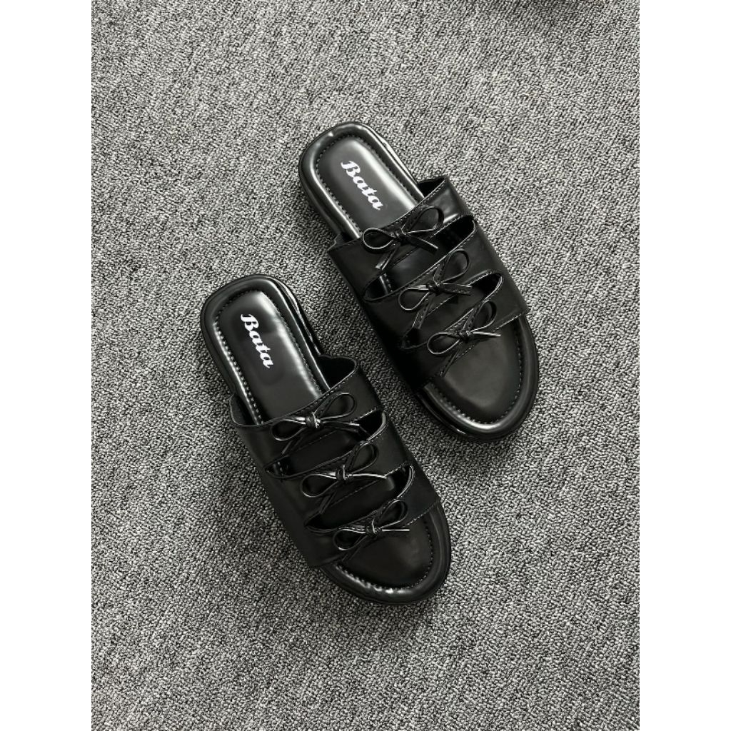 Sandal Bata wedges Wanita Hak 5 cm motif pita terbaru