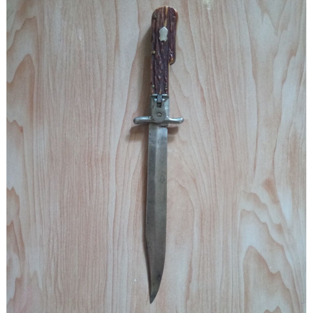 Pisau Lawas antik CARL SCHLIEPER REMSCHEID SAUFANGER Made In Germany Folding Bowie Stag Handle Vinta