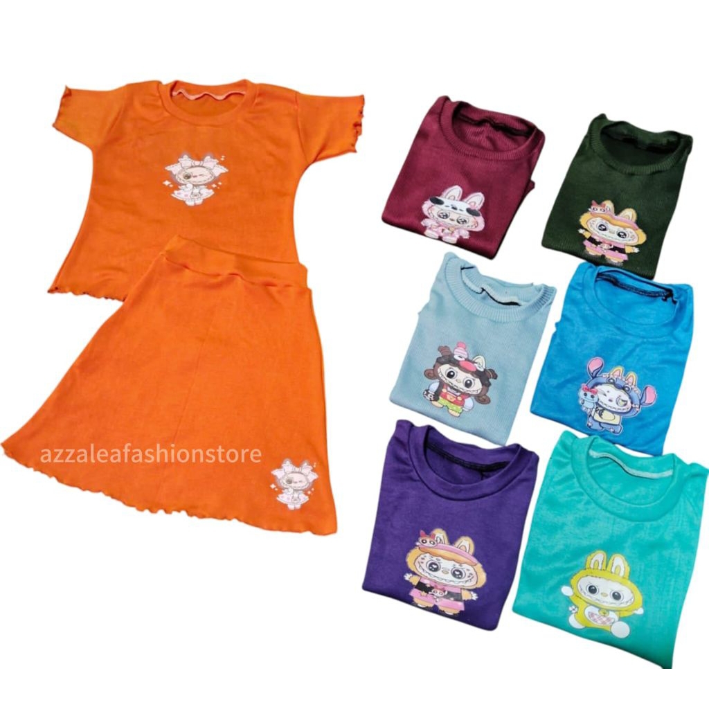 Stelan anak set rok bahan rib knit wapple uniqlo