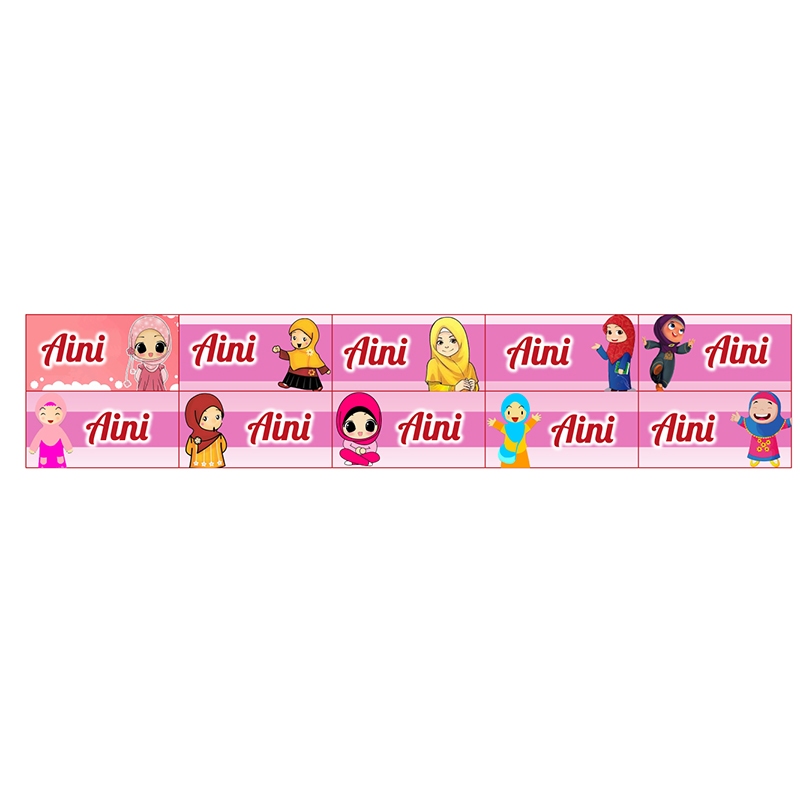 

sticker label nama waterproof persegi anak muslimah