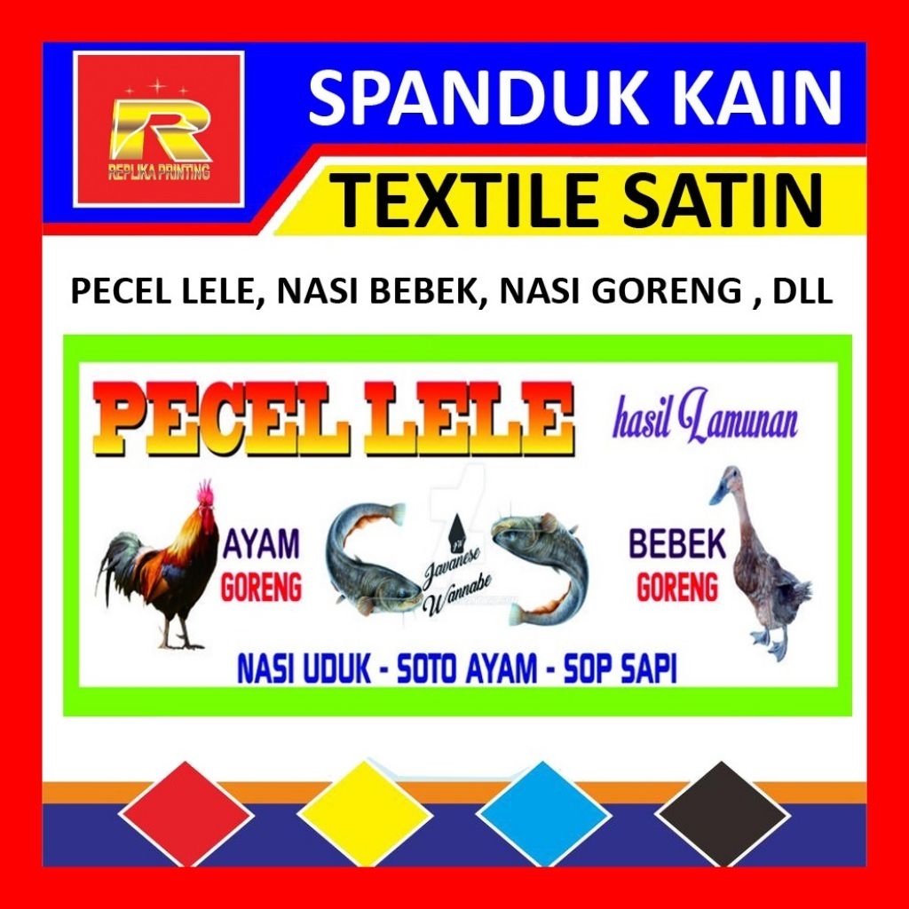 CETAK SPANDUK KAIN PECEL LELE, NASI BEBEK, NASI GORENG DLL