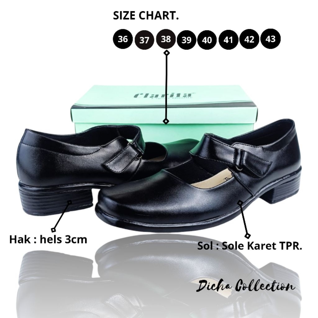 Sepatu pantofel paskibra wanita hak 3cm Hitam