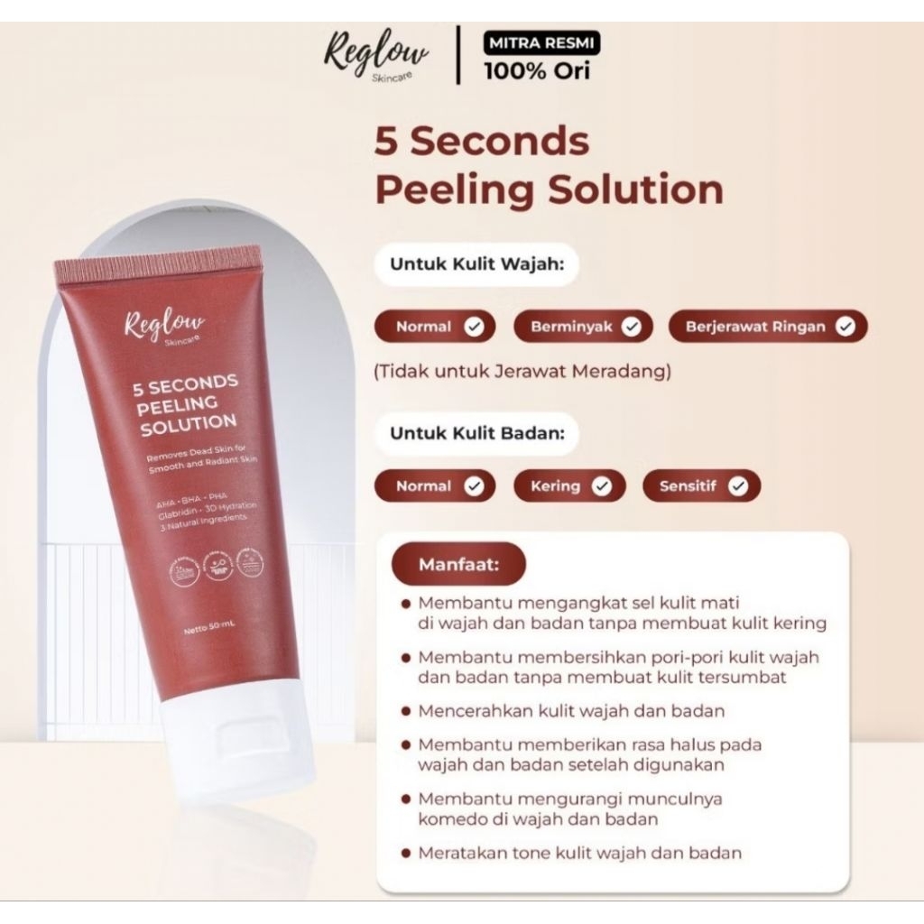 Reglow Peeling Gel 50ML 5 Seconds Peeling Solution Untuk Wajah Dan Badan