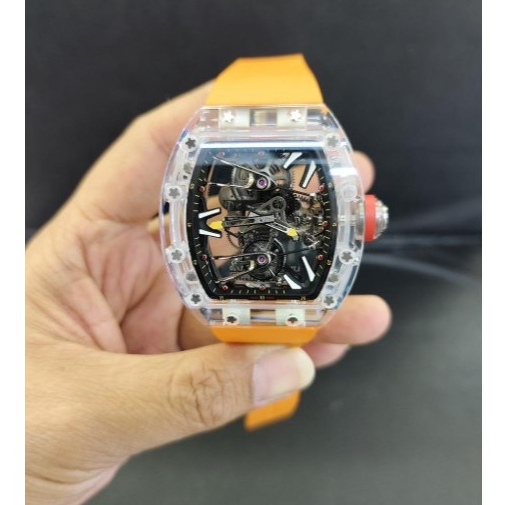JAM TANGAN 27-02 RAFAEL NADAL WHITE TRANSPARANT CASE TURBILLON 43MM ORANGE RUBBER STRAP RM 2702 SHAP