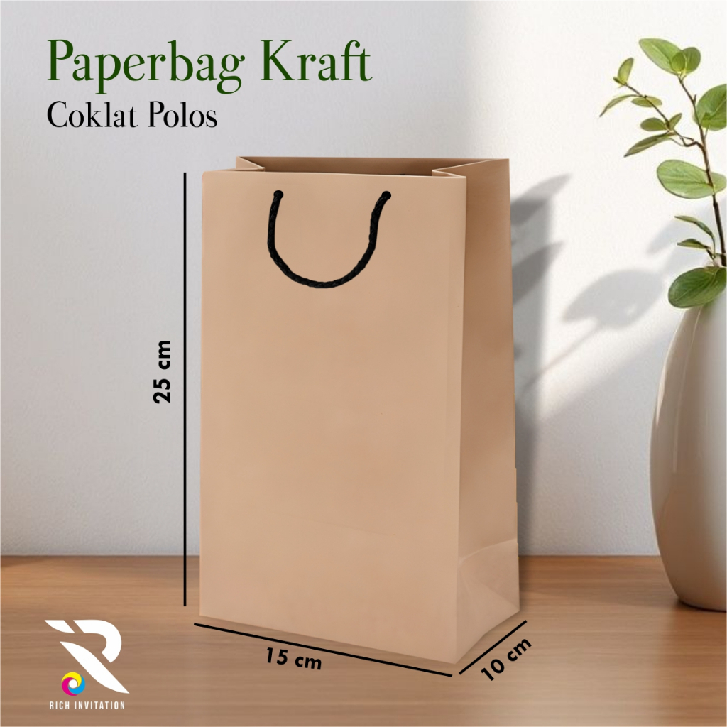 

(12pcs) PAPER BAG KRAFT DELIMA POLOS LUSINAN - TAS SOUVENIR BAHAN KRAFT UKURAN 15 x 25 x 10 CM