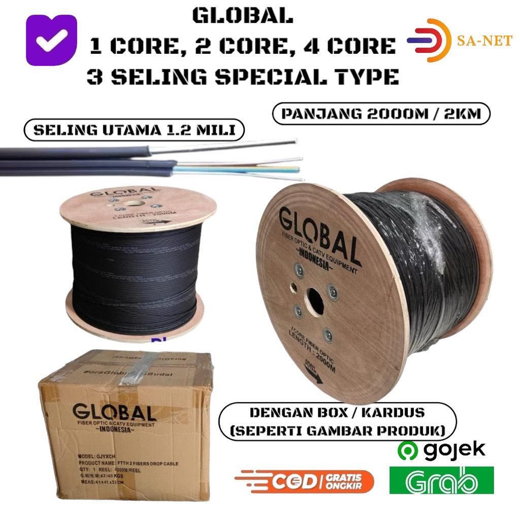 GLOBAL 1 2 4 CORE 3 SELING 2KM / 2000M KABEL FO FIBER OPTIK DROPCORE SPECIAL TYPE 1 CORE 2 CORE 4 CO