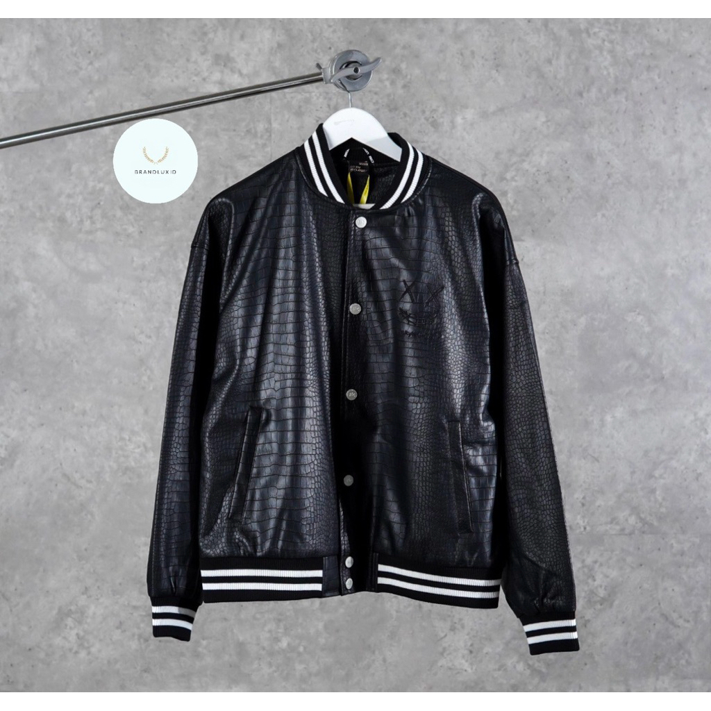 RIC Ricky is Clown X Black Suede Croco Varsity Jacket in Black & White (unisex)