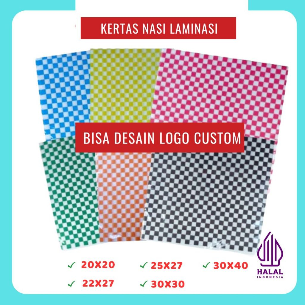 Kertas Nasi kotak catur isi 100 lbr laminasi roti burger foodgrade motif kotak kotak bungkus putih a