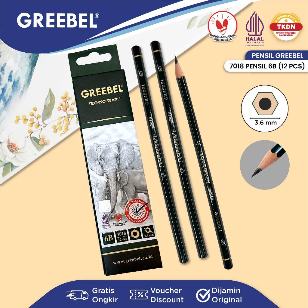 

Greebel Pensil 1 Pak (12Pcs) / Pensil Tulis Ujian / Pensil Sketching 6B 7018
