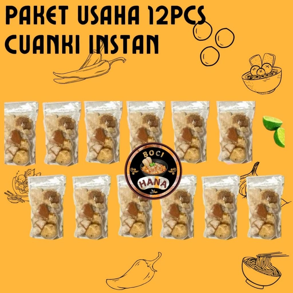 

(CUANKI PAKET USAHA 12 BUNGKUS FREE JERUK) Tersedia baso aci instan paket usaha dan baso aci komplit isi ayam suwir pedas mercon daun jeruk