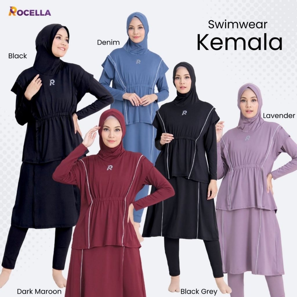 KEMALA - Baju renang Terbaru Wanita Muslim Muslimah Rocella Syari Model Hijab Rompi Jumbo Premium Ke