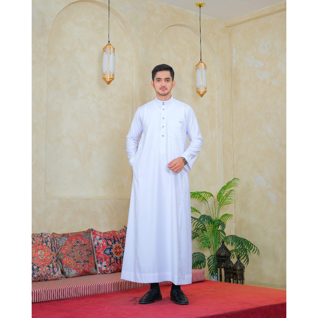 AL Haramain Series Semi Wol Thobe Hassan Jubah / Gamis Pria Dewasa (241766/67/68) | Putih