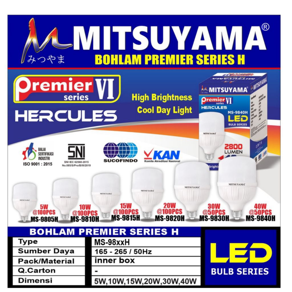 Bohlam LED KAPSUL Terang Premier Seri HERCULES 15W MS-9815H Mitsuyama