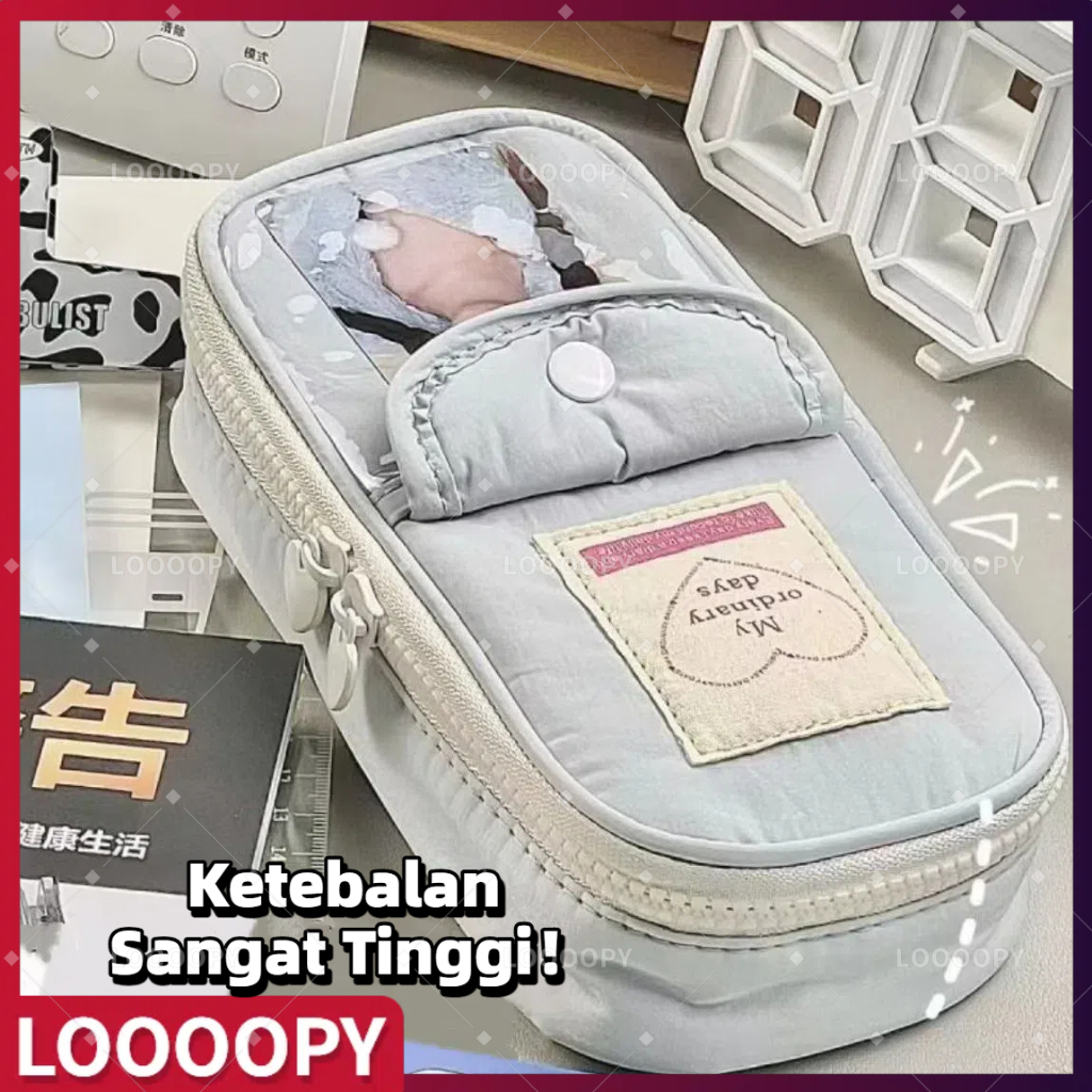 

LOOOOPY Pencil Case Tempat Pensil Retro Heart Zipper Large Capacity Stationery Cosmetic Pouch