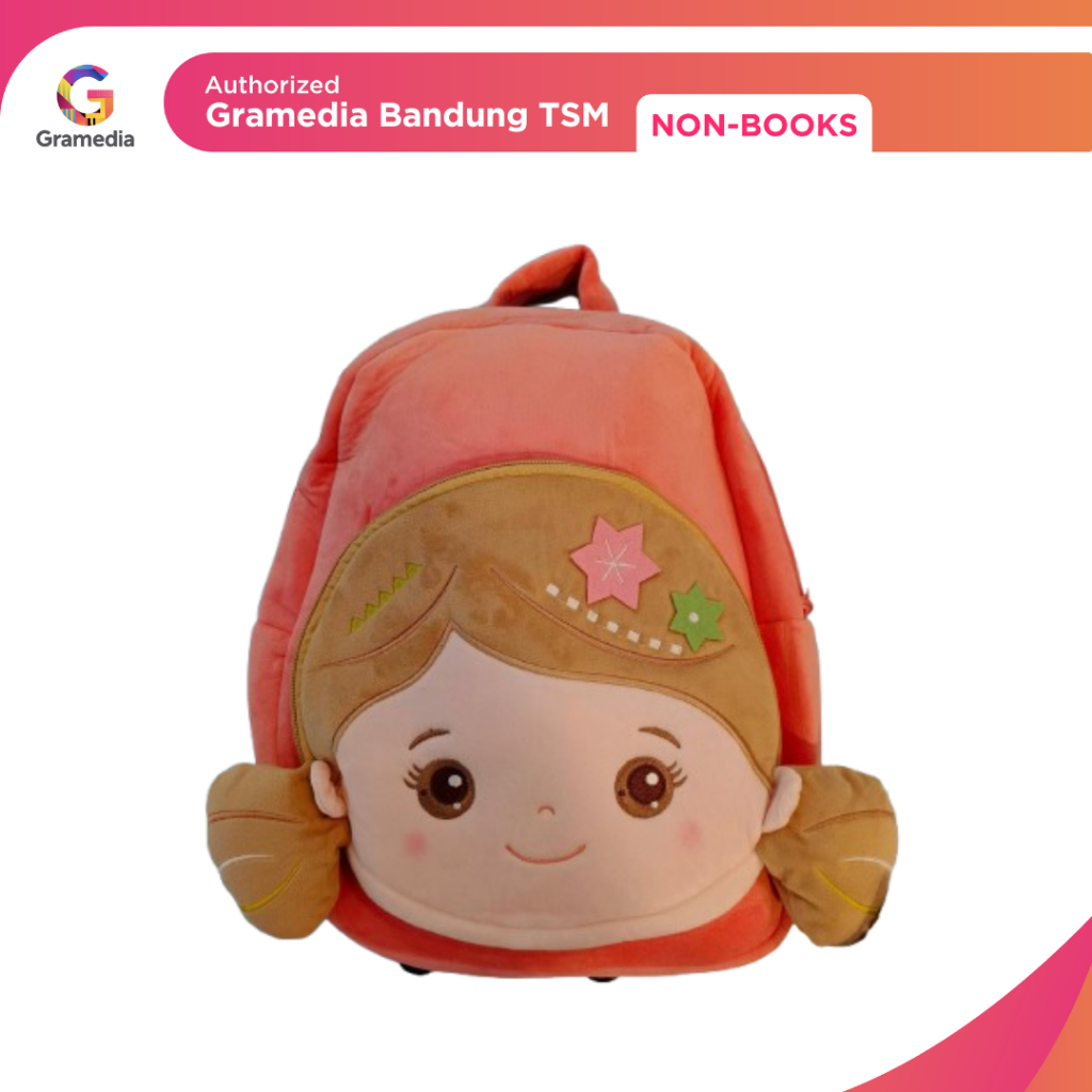 Gramedia Bandung TSM -  Tas Anak Cherish Bear Ransel 2 Rest Lovely Girl kepang Peach