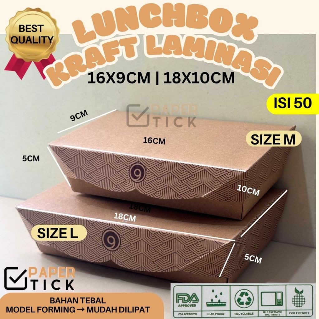 

(ISI 50 LEMBAR) DUS NASI / M 16x9x5CM / L18x10x5 CM LUNCH BOX KRAFT LAMINASI / MEDIUM / LARGE ECOPACK FOOD GRADE BAHAN KRAFT