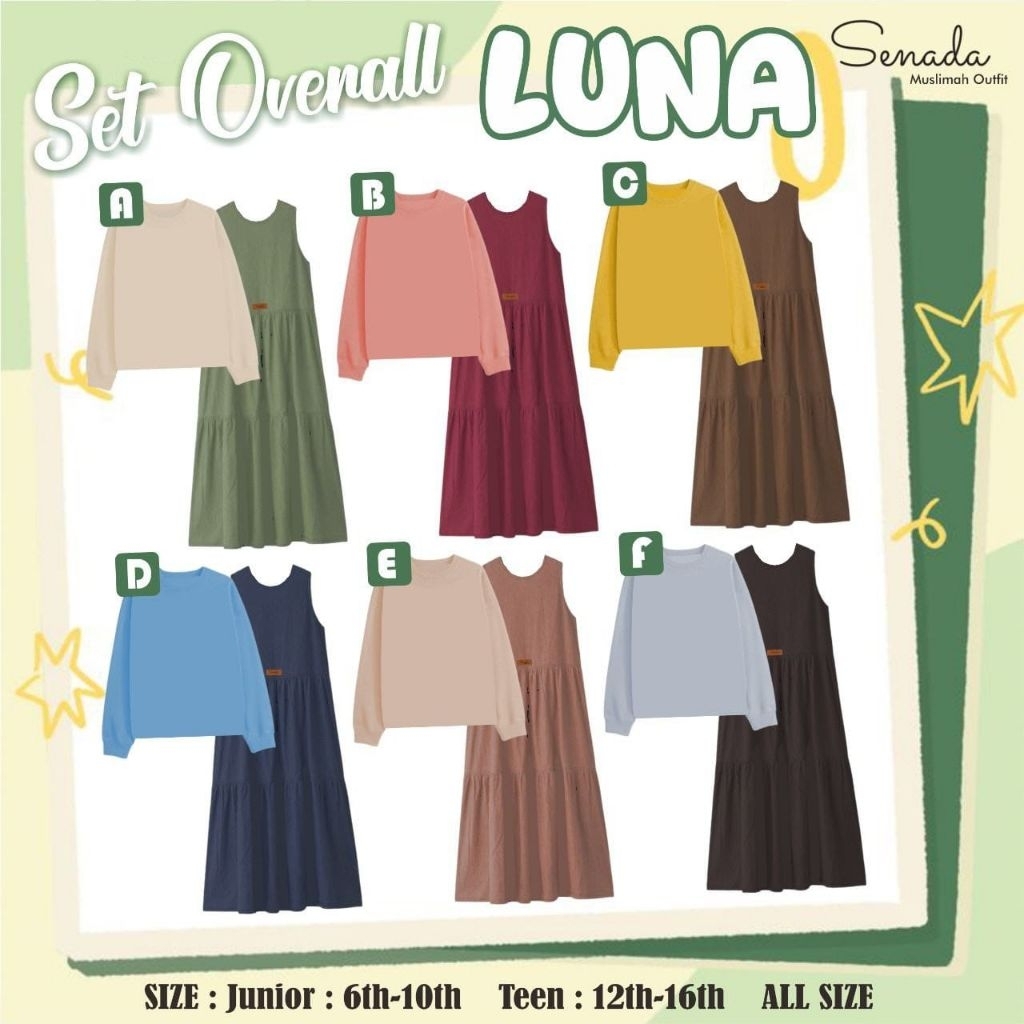 Senada Setelan Dress Muslimah Anak Remaja Cewek Casual [Close❌] Set Overall Luna 6-16th Premium /Ter