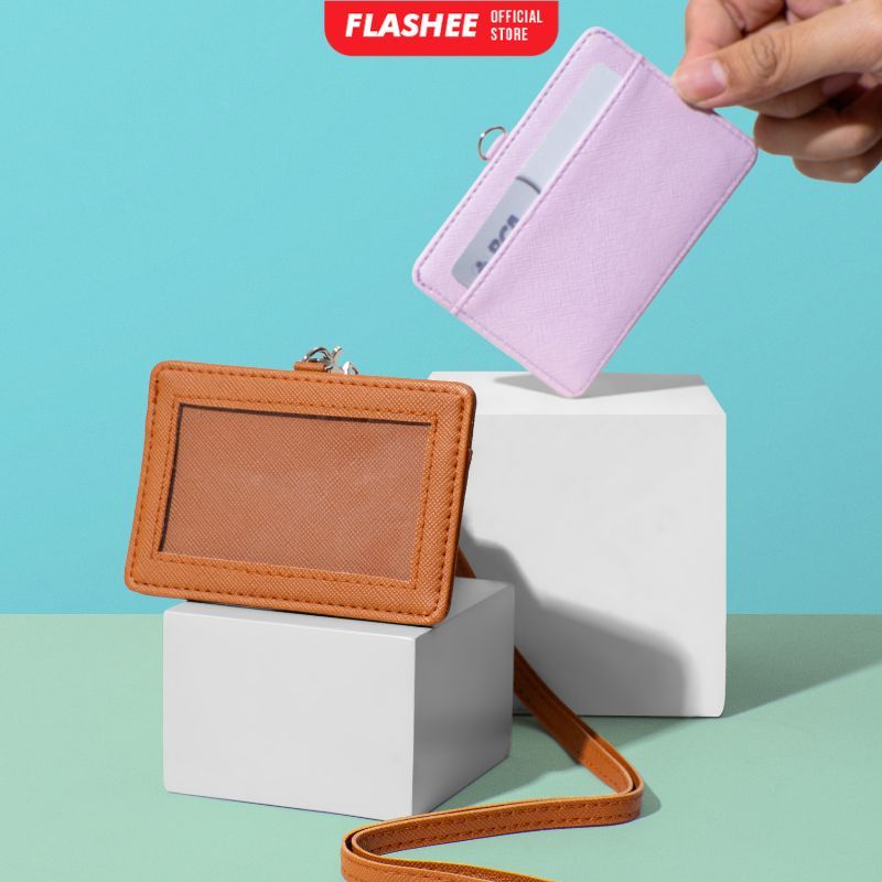 

ID Card Holder Horizontal Kulit Lanyard Landscape PU Leather ID Card Holder Kartu