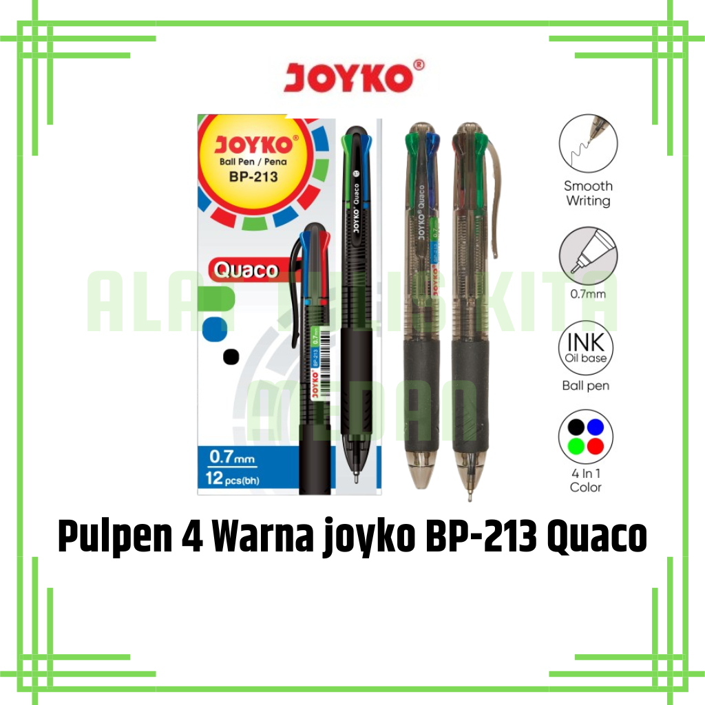

(1 Pcs) Pulpen 4 Warna Joyko BP-213 Quaco / Ball Pen / Pena 0.7mm Joyko BP-213